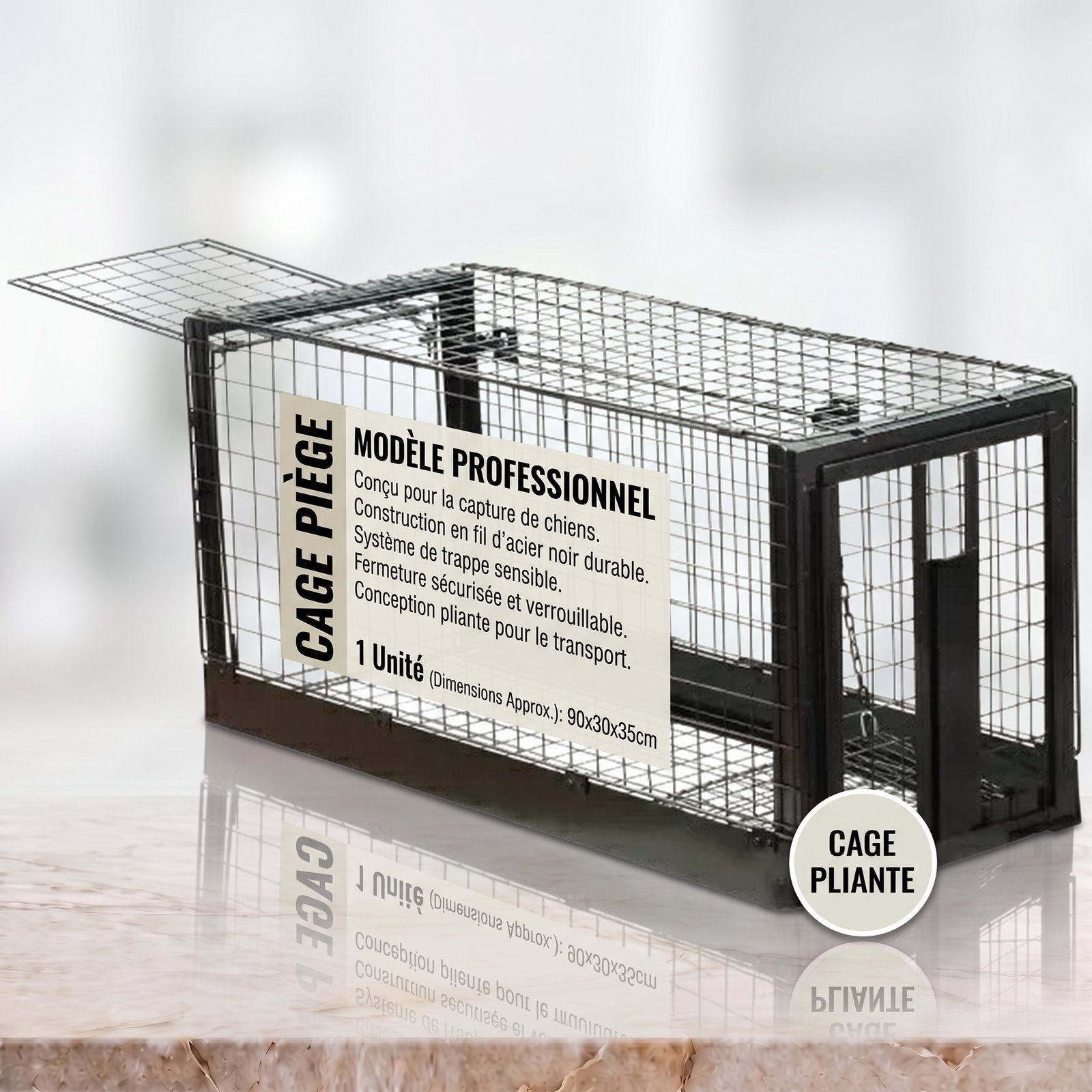 CAGE PIEGE À CHIEN PLIANTE (TRAPPE)